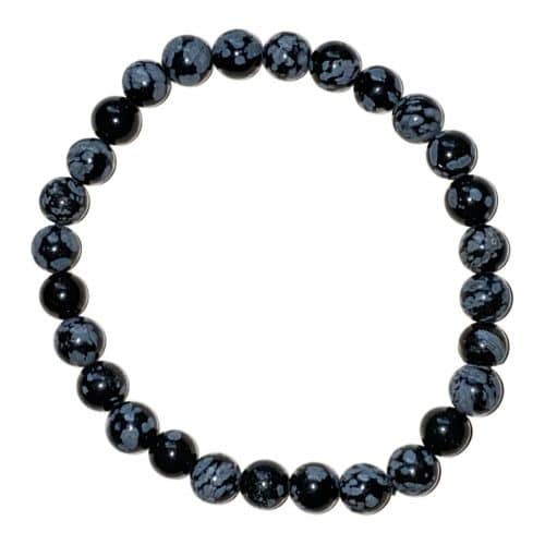 Bracelet en Obsidienne Flocons de Neige - Pierres Boules 6mm - Boutique de Minéraux | Lithothérapie en Ligne